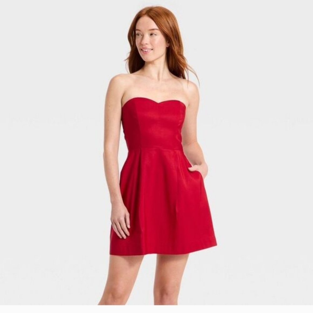 A NEW DAY Strapless Red Fit & Flare Dress